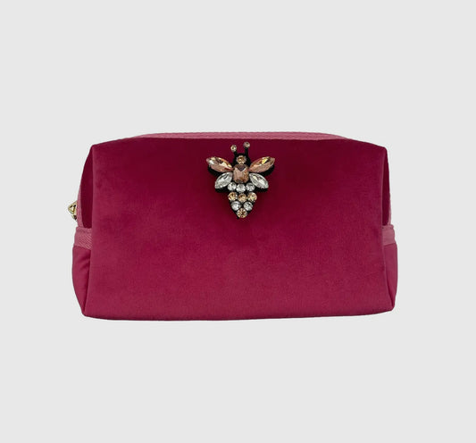Velvet Makeup Bag with Bee Pin