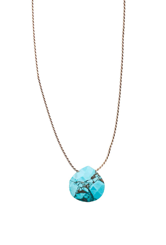 Turquoise Stone Silk Cord Necklace