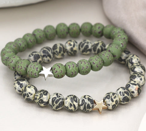 Double Bead Bracelet Set in Mixed Green