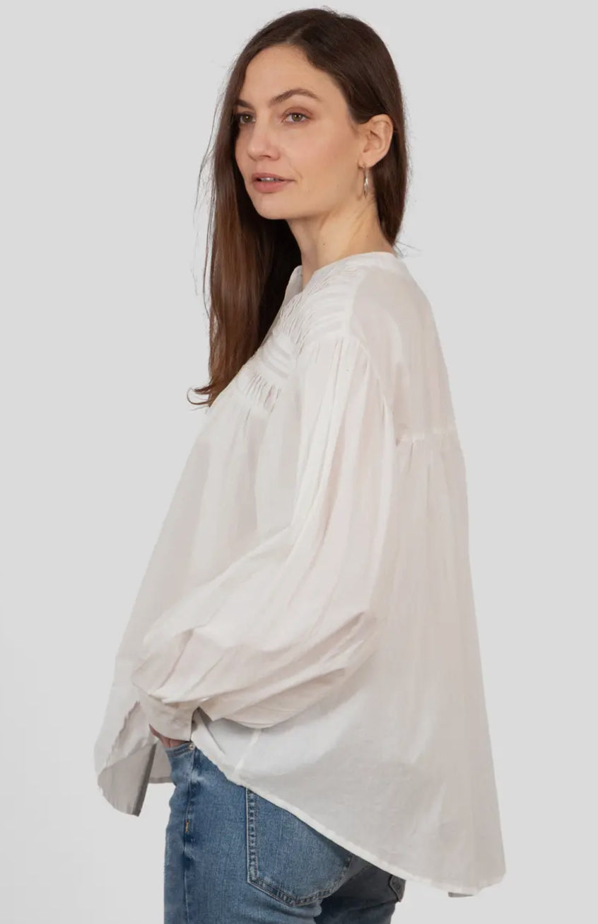 Collarless White Shirt