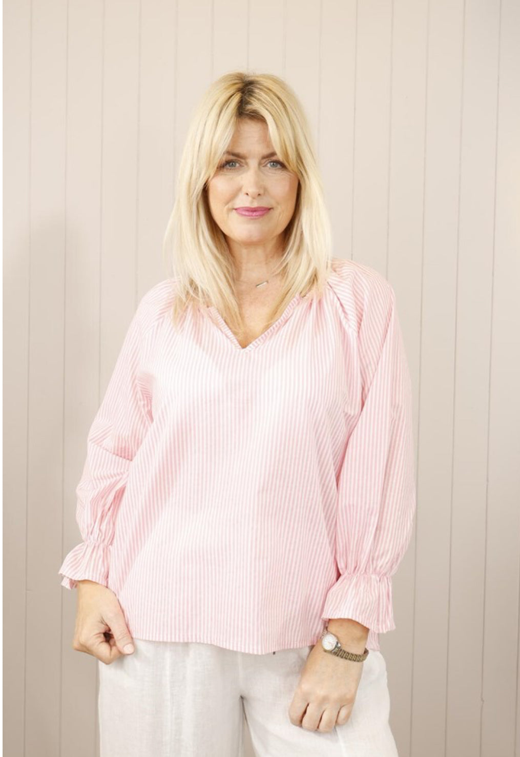 Striped Cuff Blouse - One Size