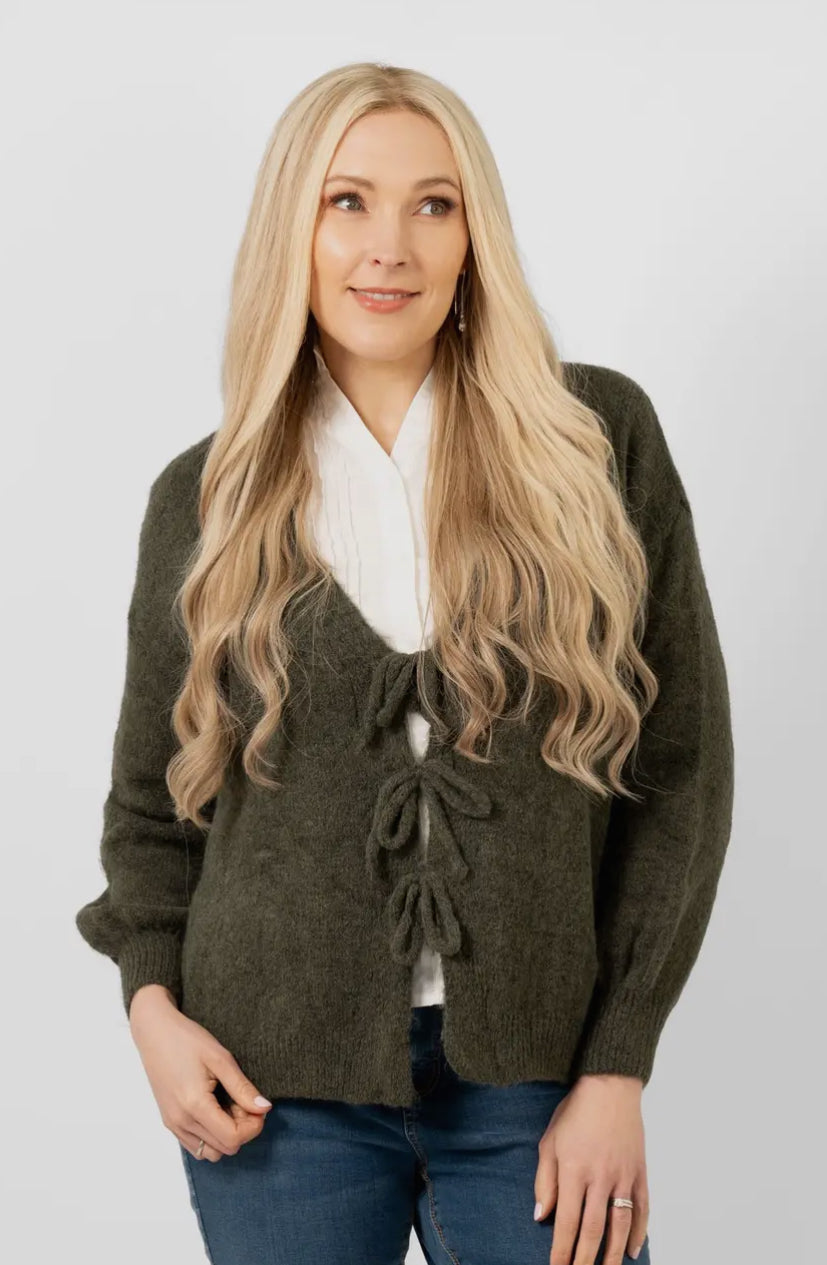 Tie Front Wool Blend Cardigan - Cassidy Green