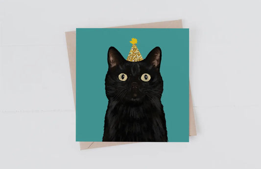 Black Cat in Party Hat Card