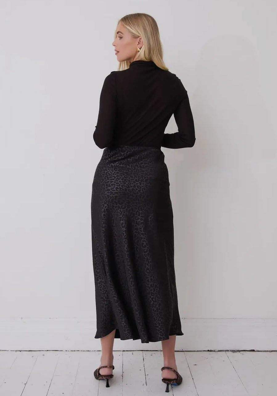 Animal Print Black Satin Skirt