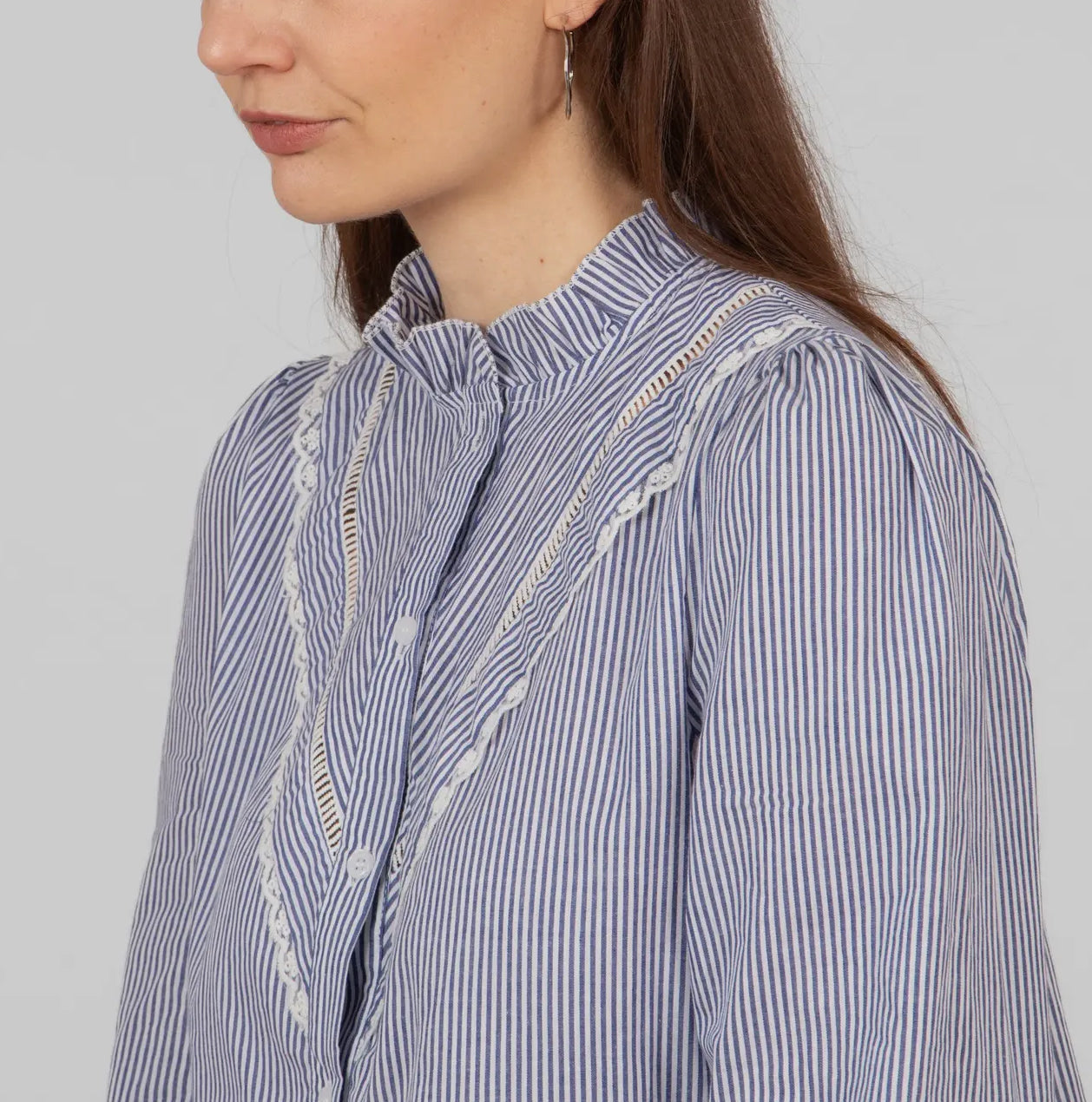 Esme V Panel Pinstripe Blue Ladies Shirt