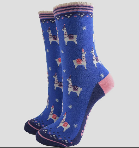Ladies Bamboo Socks - Party Llamas
