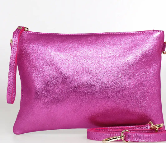 Pink Metallic Clutch Bag - Italian Leather