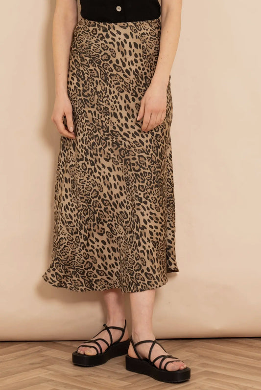 Cassie Leopard Print Midi Satin Slip Skirt