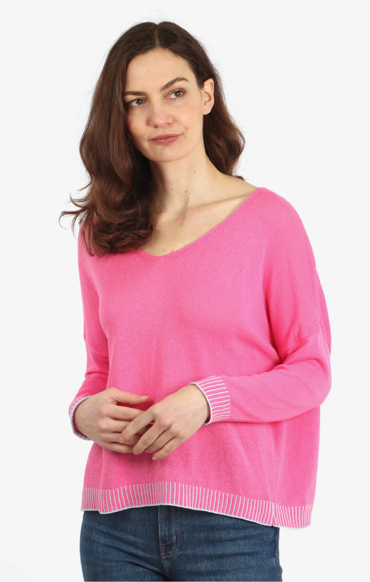 Abby Lightweight Jumper - Fuchsia with Blue Contrast Stitch  - one size (8 - 14)