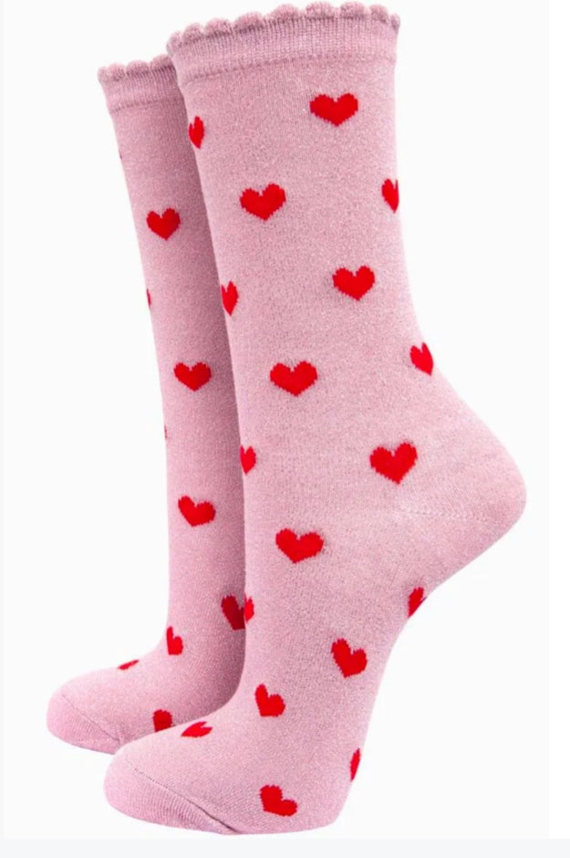 Ladies Glitter Cotton Heart socks