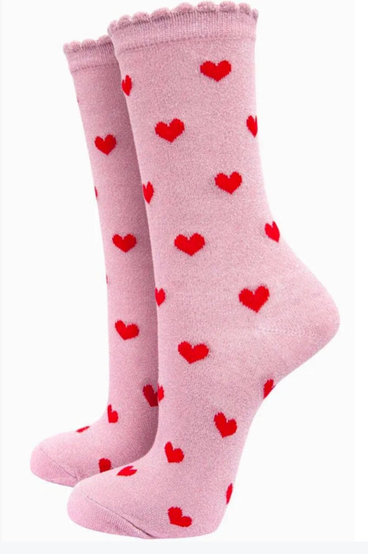 Ladies Glitter Cotton Heart socks
