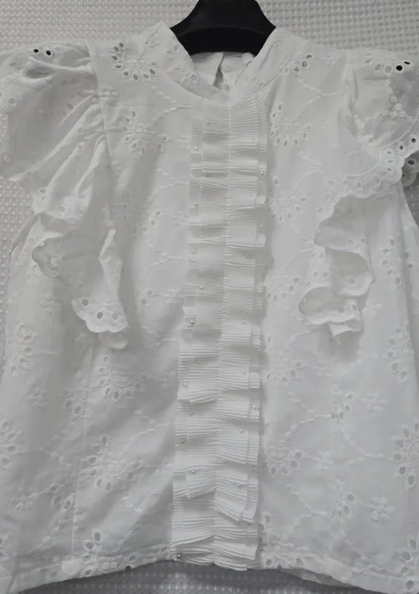 Polly Pearl Trim Lace Blouse -Small/ medium/ large