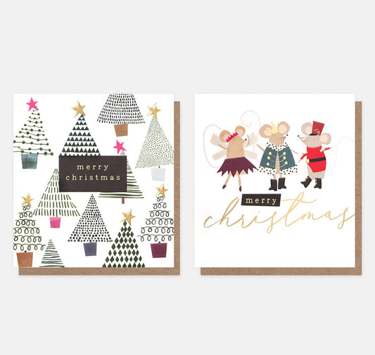 Charity Christmas Card Multipack - Christmas Trees and Nutcracker Mice