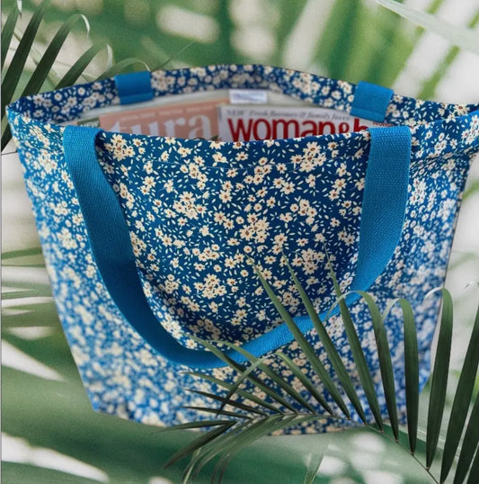 Daisy Fabric Tote Bag with detachable purse - Handmade