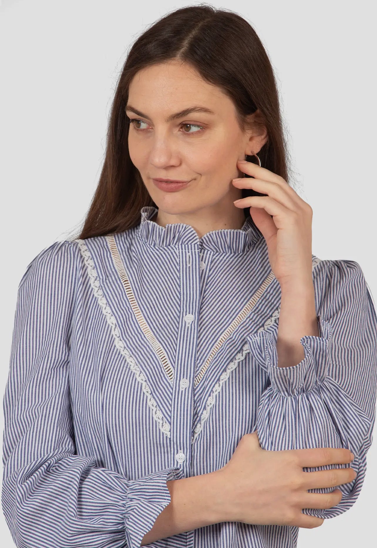 Esme V Panel Pinstripe Blue Ladies Shirt