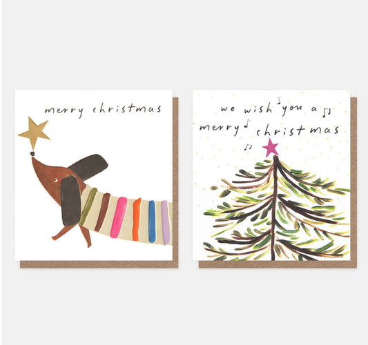 Charity Christmas Card Multipack - Sausage dog & Christmas Tree