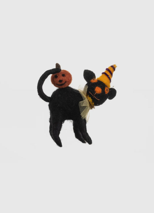 Felt Black Cat with Pumpkin - Halloween Decoration
