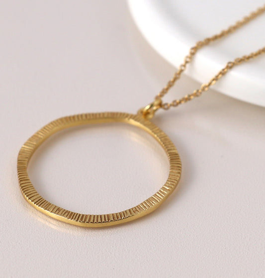 Gold Hoop Pendant Necklace - 14k textured gold plated over