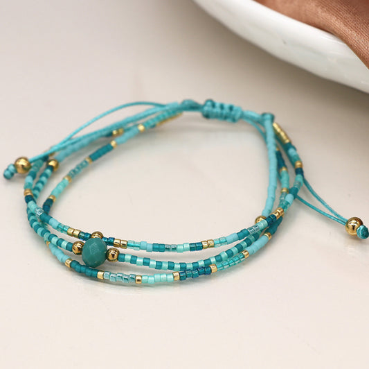 Turquoise mix adjustable beaded bracelet