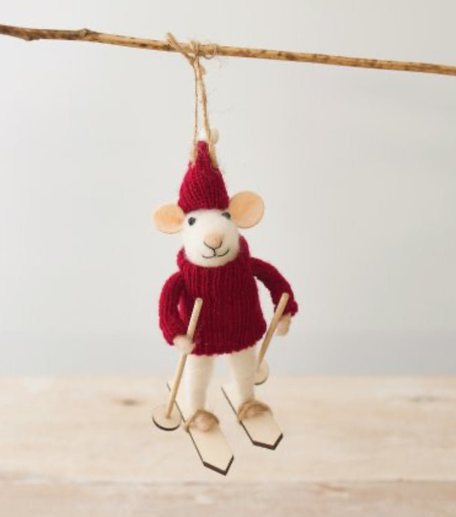 Felt Mouse on Skis - stand or Hang