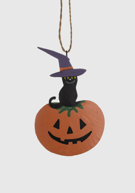 Metal Pumpkin with Cat in Hat - Halloween Hanging Decoration