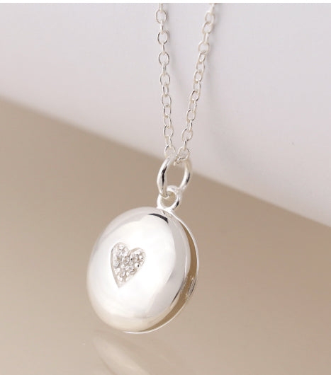 Silver Locket Necklace - with Crystal Heart