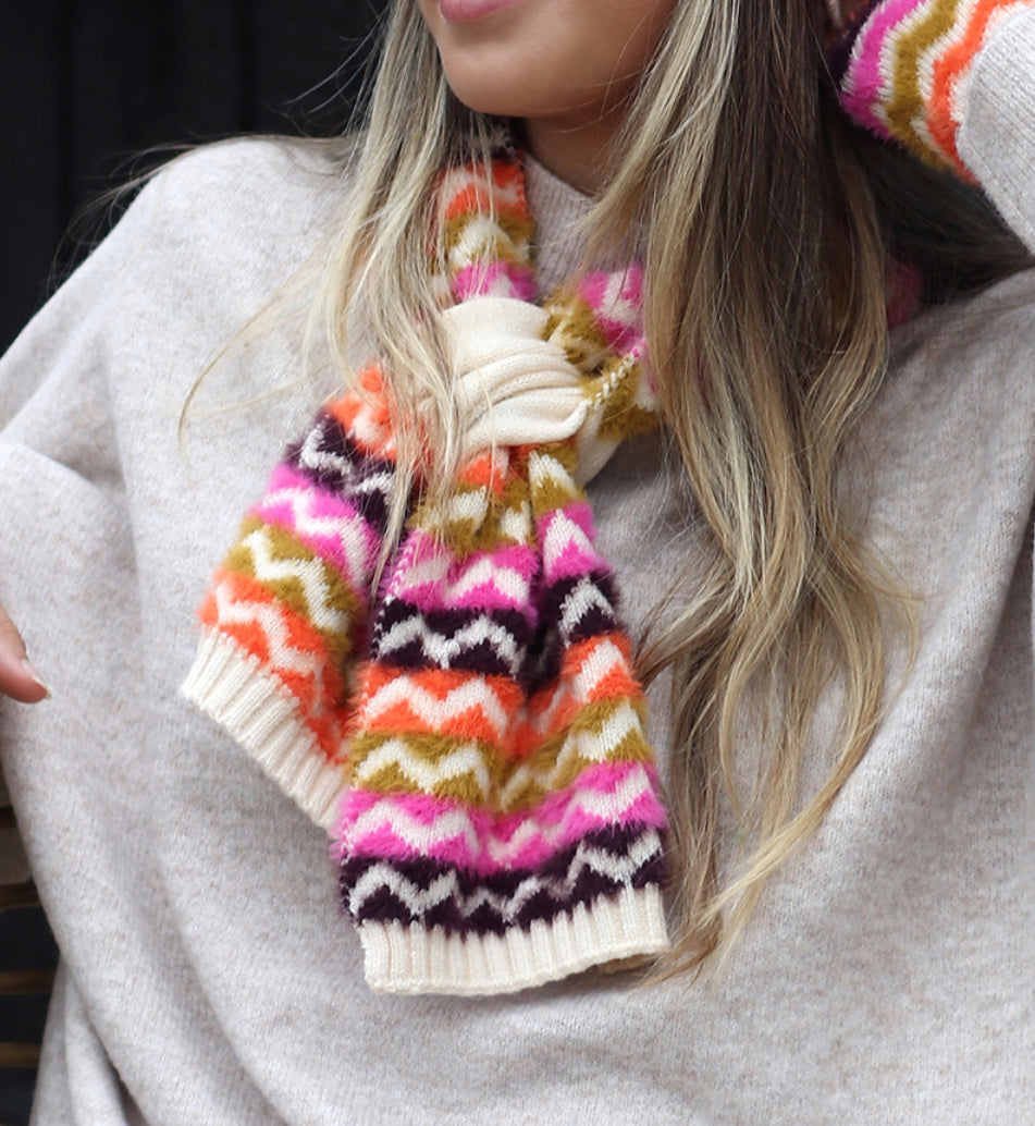 Super Soft Autumn Bright Chevron Pull Through Knitted Scarf