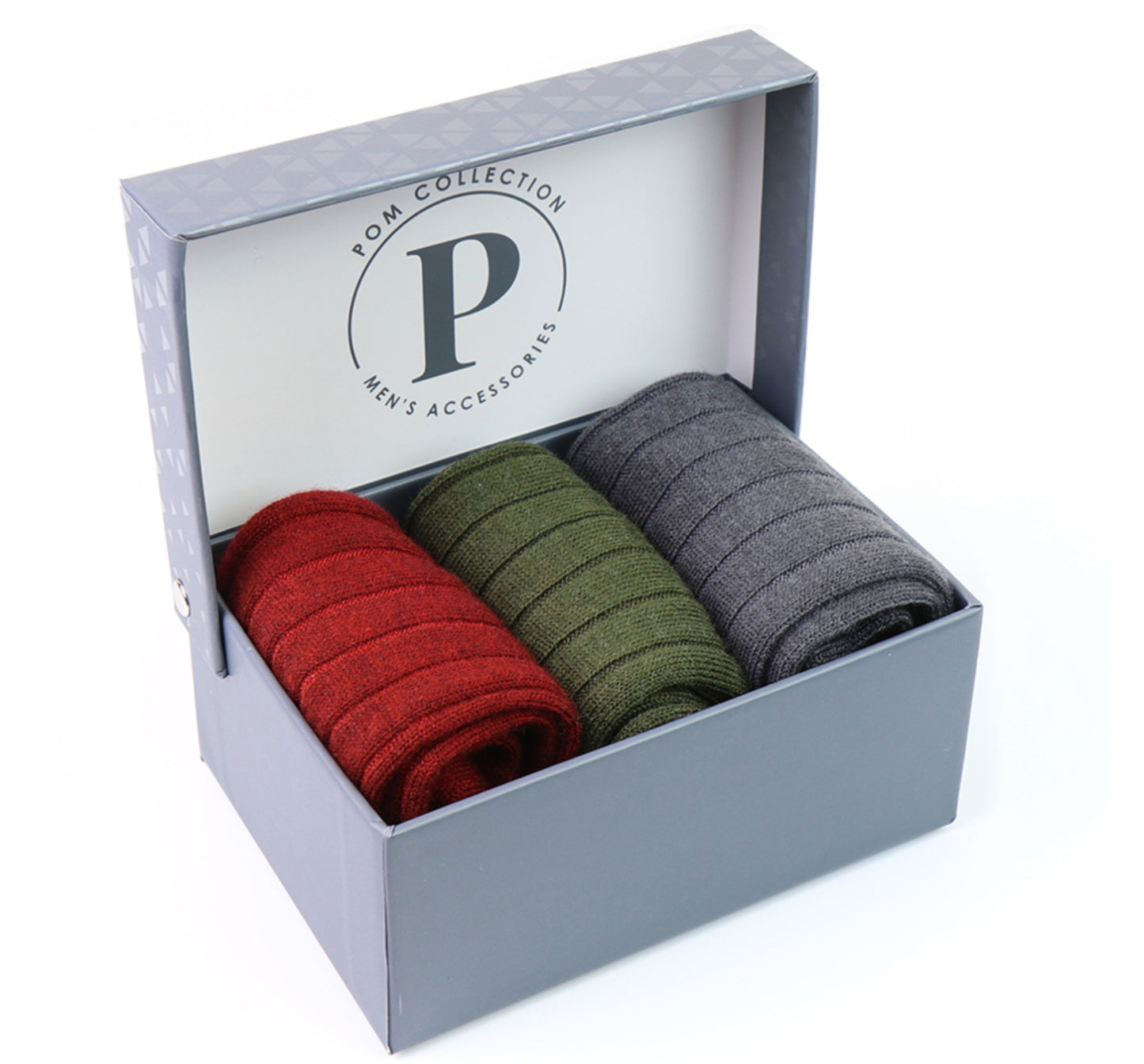 Red,green and grey triple ribbed socks set for men
