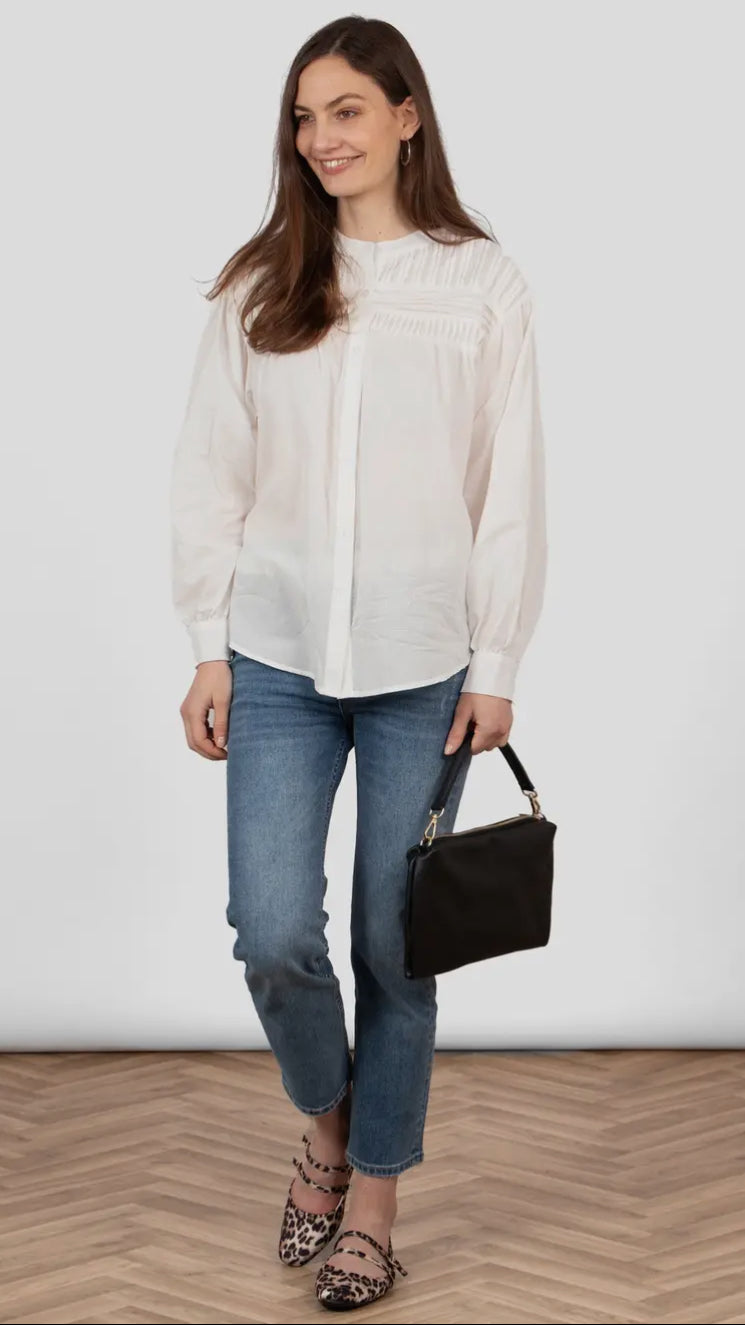 Collarless White Shirt