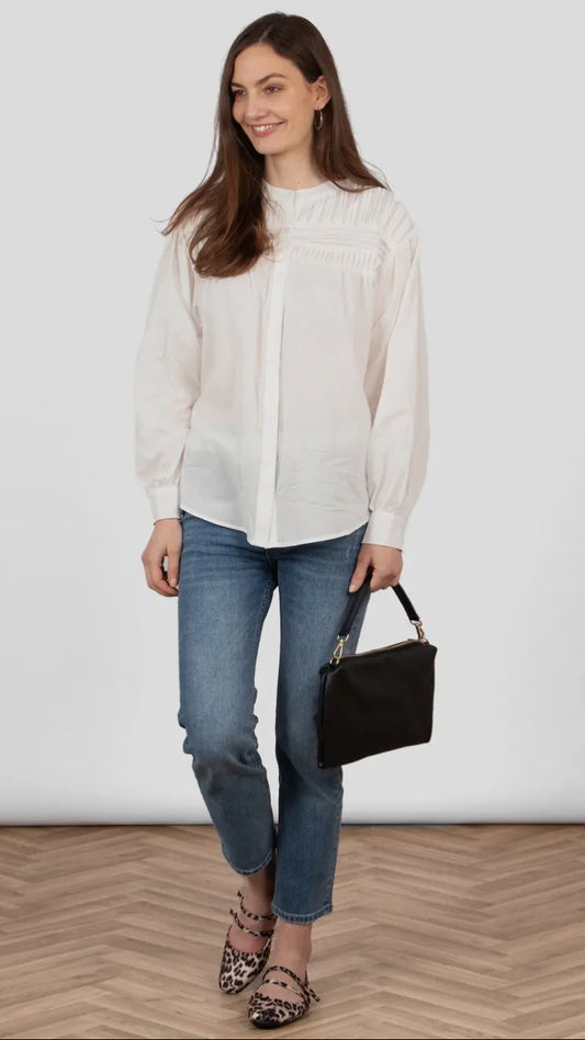 Collarless White Shirt