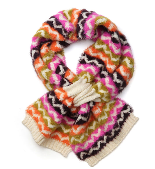 Super Soft Autumn Bright Chevron Pull Through Knitted Scarf