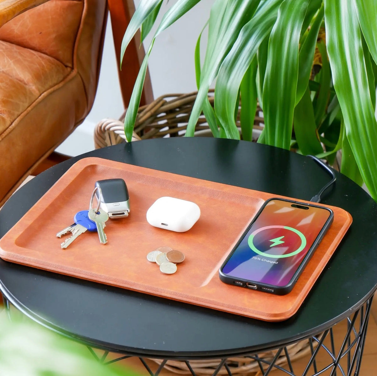 PU Leather Wireless Charging Vanity Tray