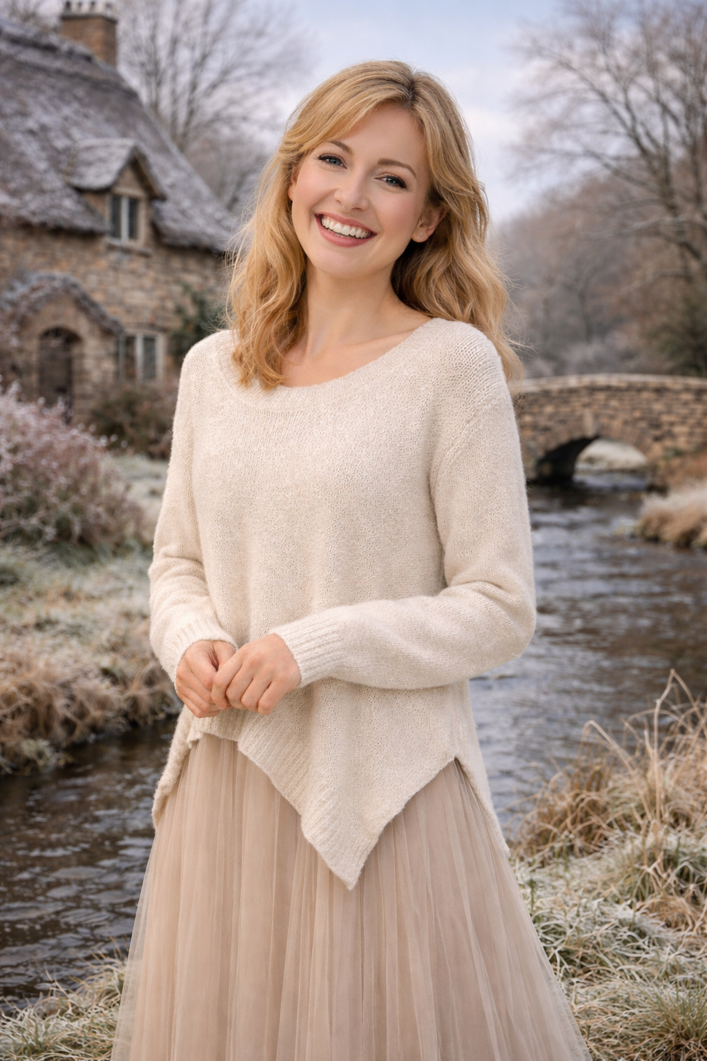 2 Piece Jumper & Dress - asymmetric soft knit jumper and tulle dress