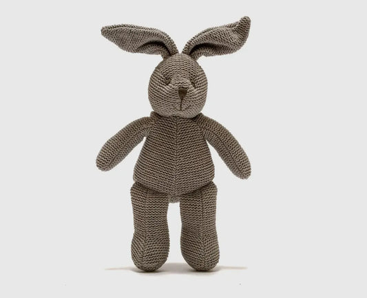 KNITTED ORGANIC COTTON GREY BUNNY RATTLE