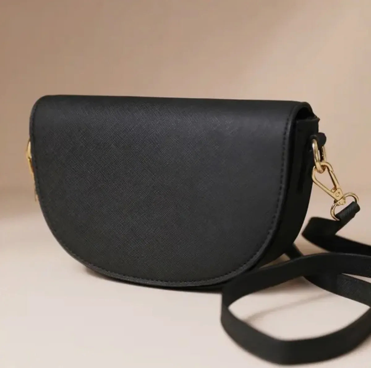 Vegan Leather Half Moon Black Bag