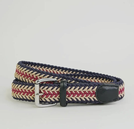 Men’s Chevron Woven Belt - Wine/Navy/Biscuit - size Large