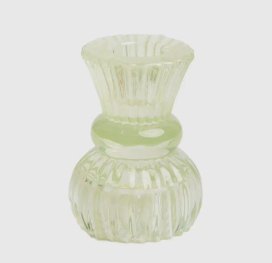 Small light green glass candle holder