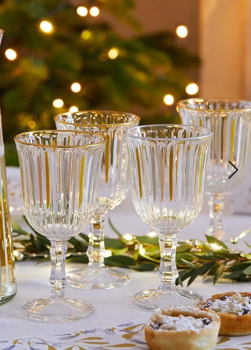 Gold and White Stripe Wine Glasses (individual)