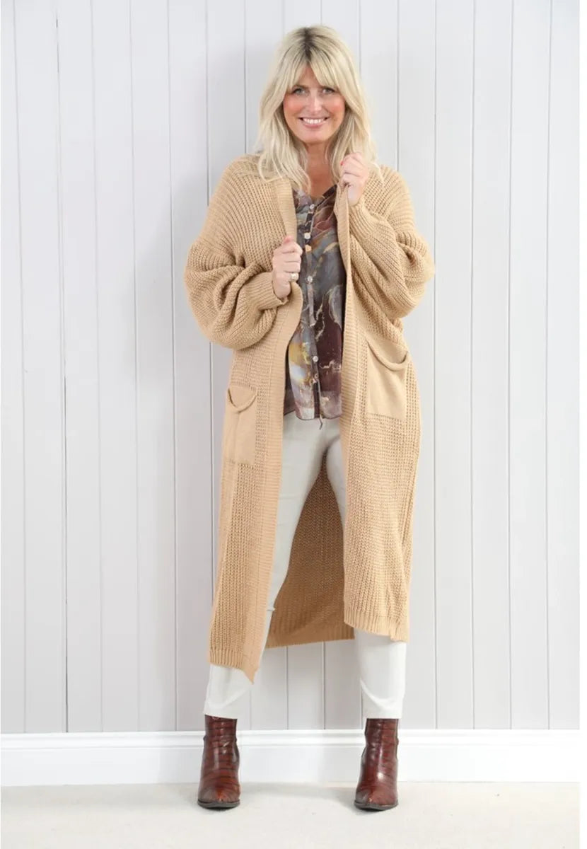Long Knit Cardigan- Cream - One Size