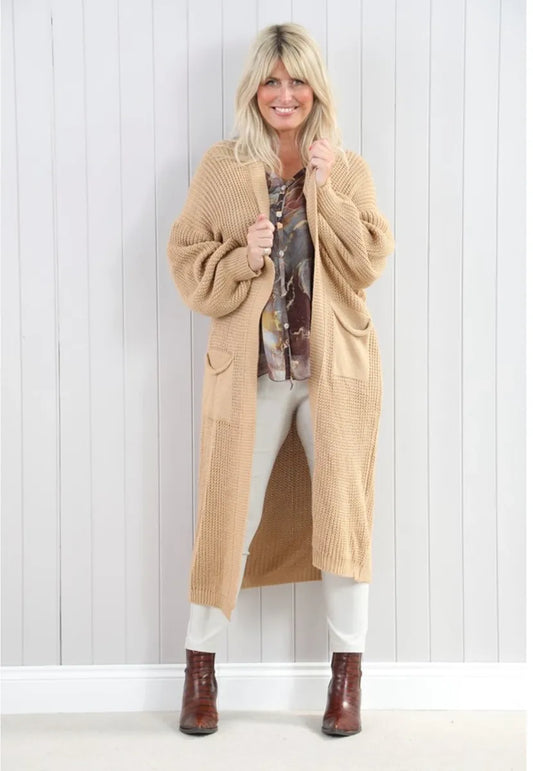 Long Knit Cardigan- Cream - One Size