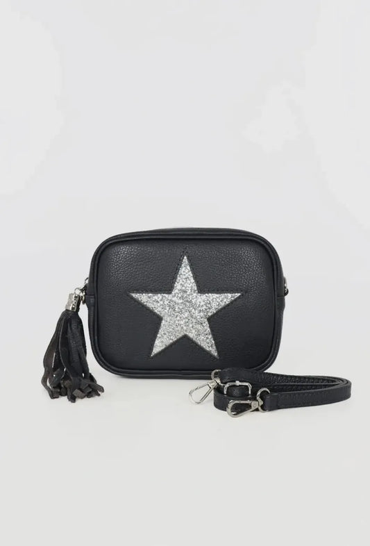 Navy star leather crossover bag