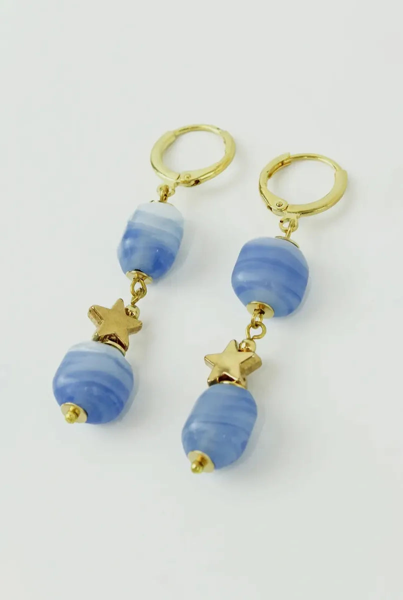 My Doris - Blue Glass and star Drop Earrings