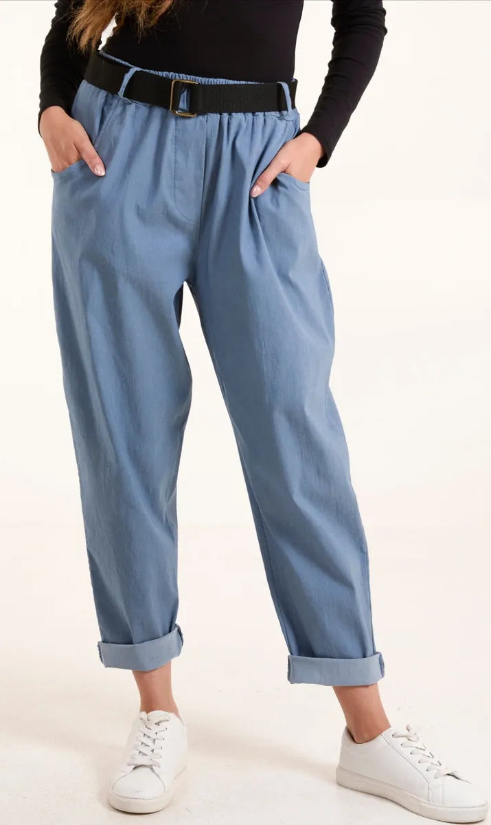 Cuffed Trousers with belt - Denim look - One size