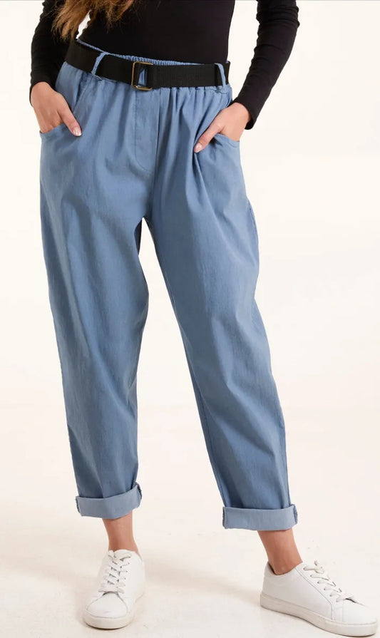 Cuffed Trousers with belt - Denim look - One size