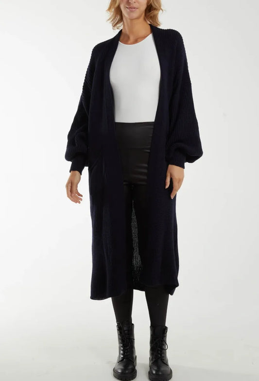 Chunky Knit Longline Cardigan - Black - One Size