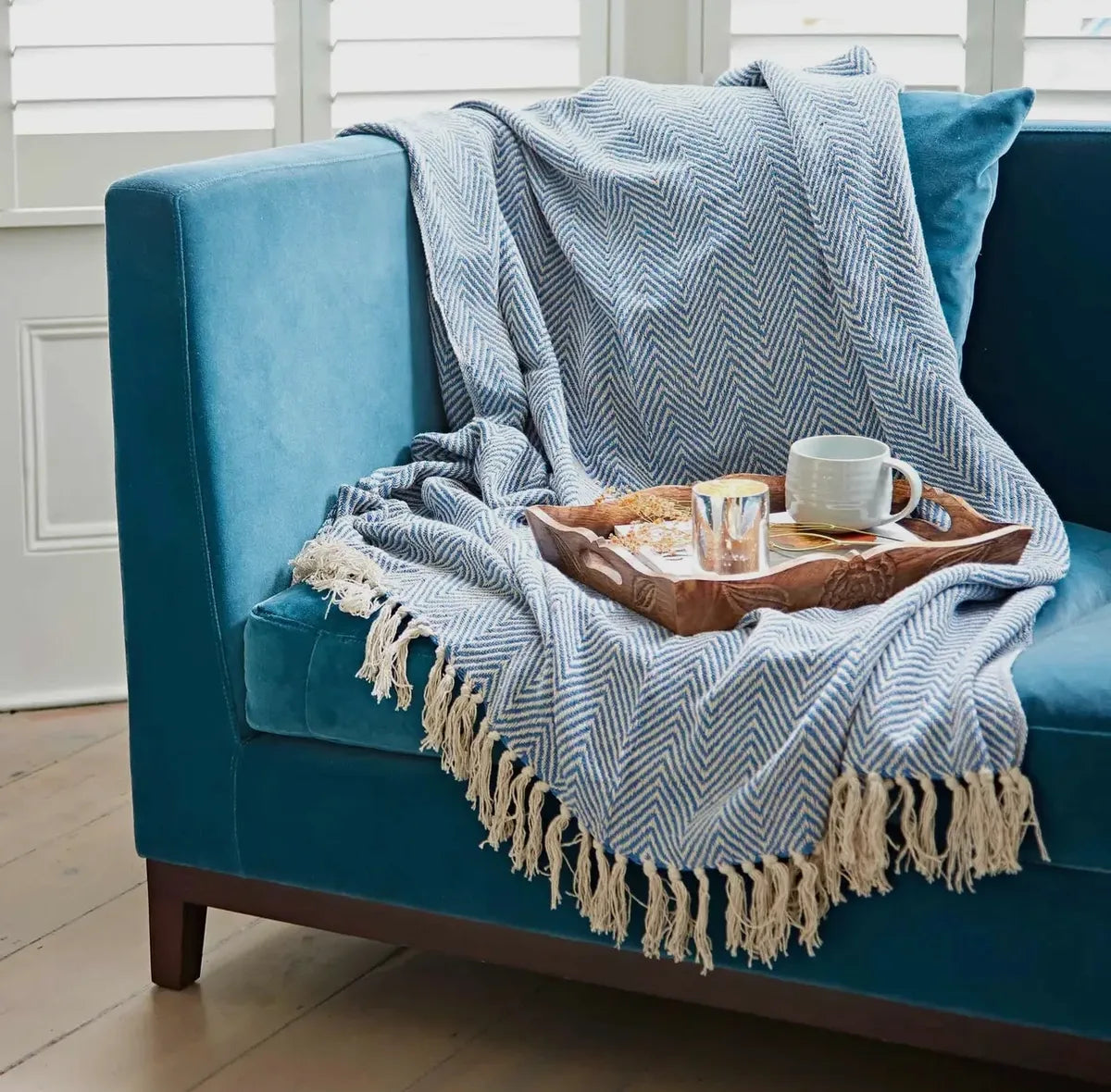 Cotton Chevron Throw - Blue