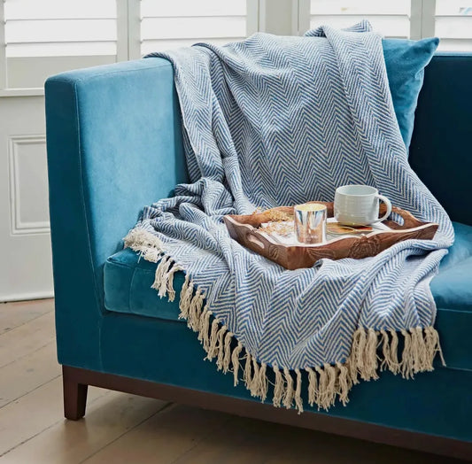 Cotton Chevron Throw - Blue