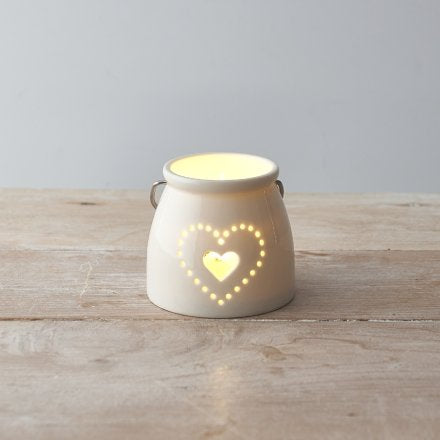 Dotted heart small lantern tealight holder - 8cm