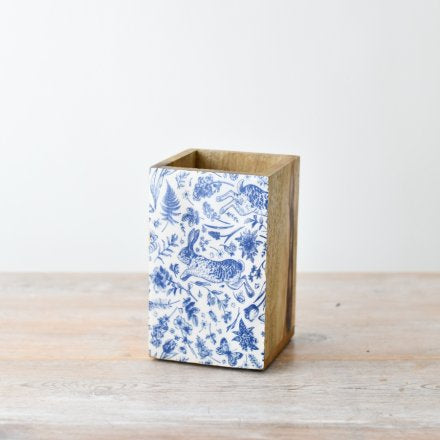 Blue Hare Wooden Utensil or Stationary Pot