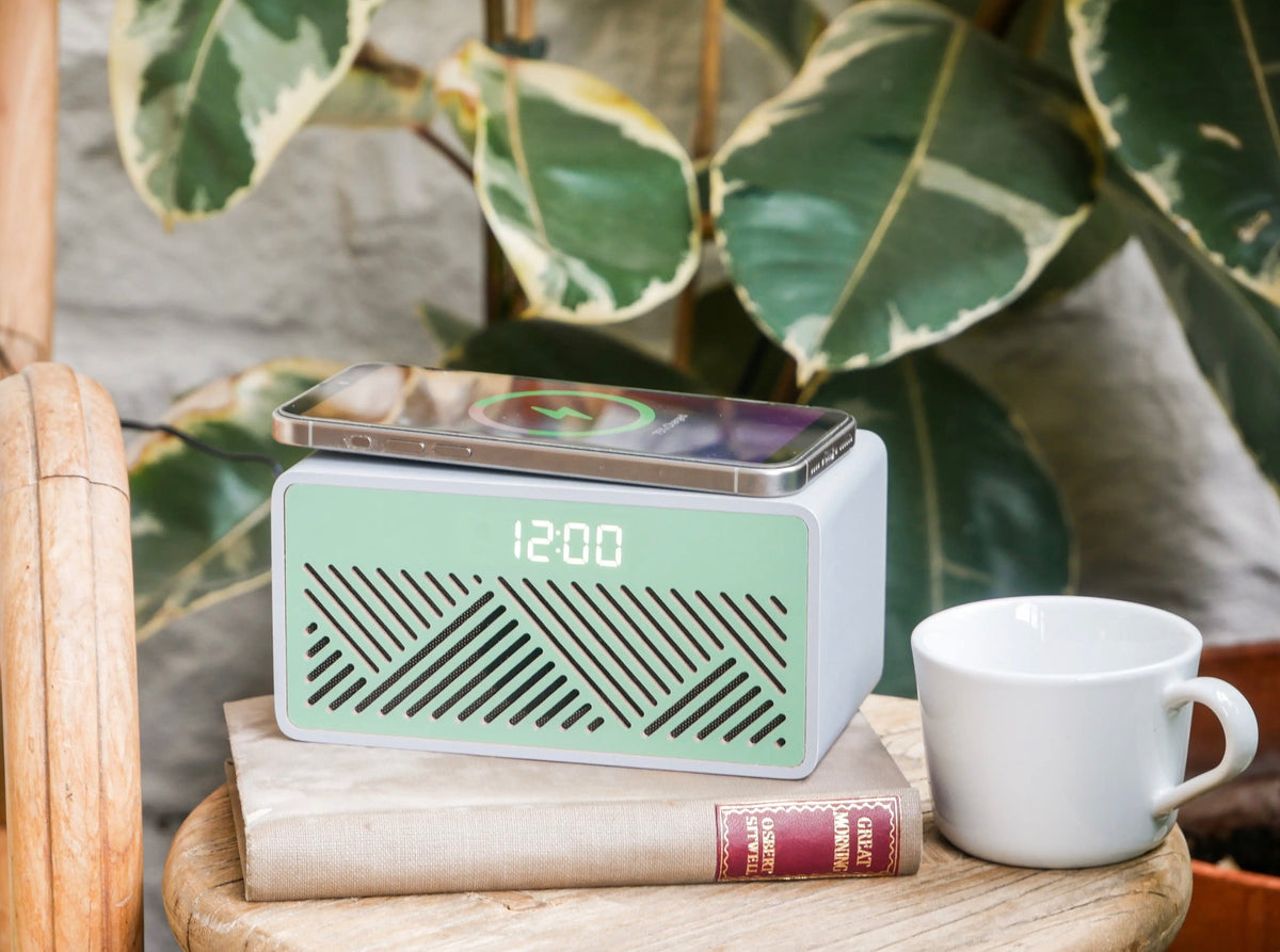 Rise Mix Wireless Charger & Bluetooth Speaker Alarm Clock - Grey